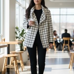 Ellen Tracy Gridlines Cowl Neck Sweater Coat